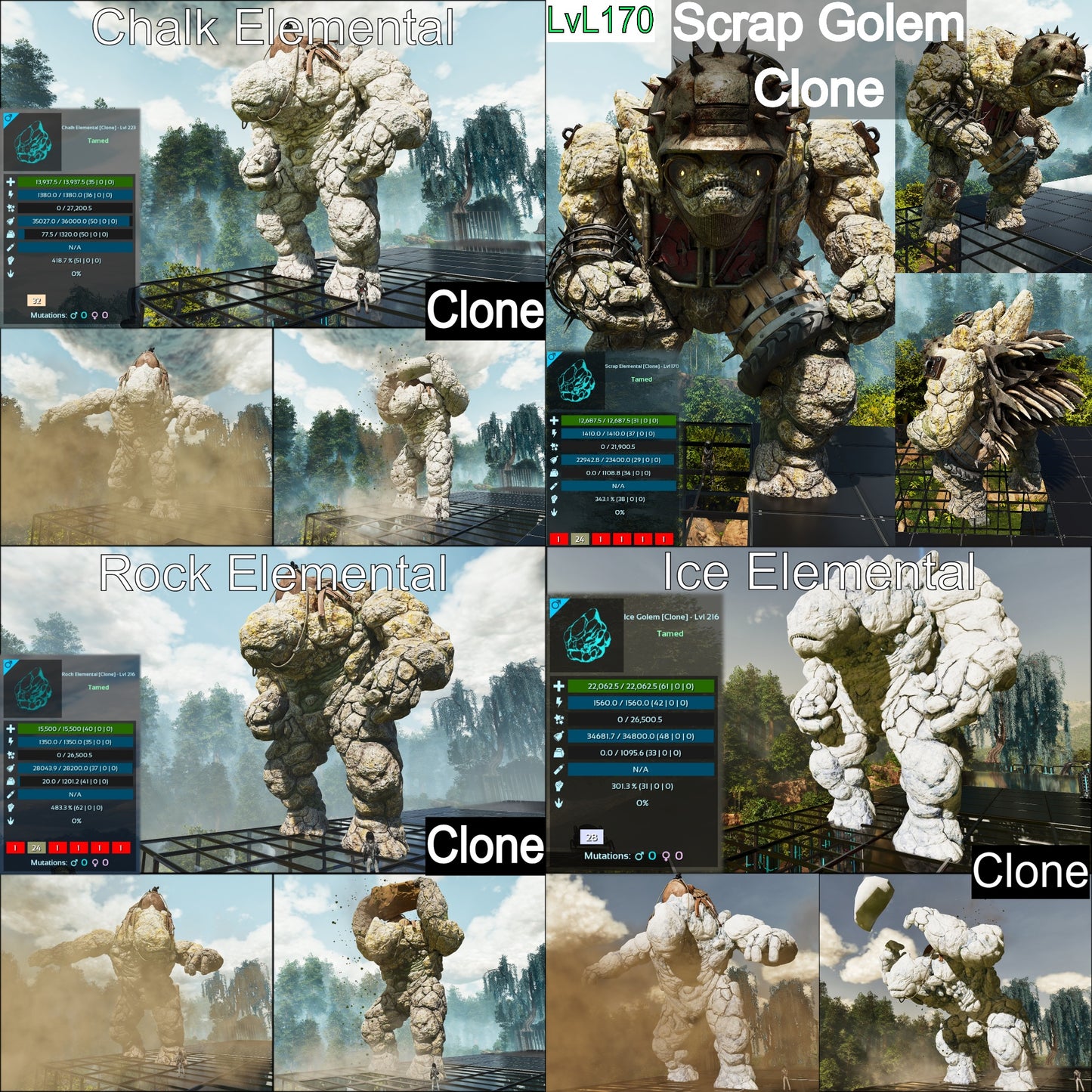 Rock / Chalk / Ice / Scrap Elemental Golem Clone