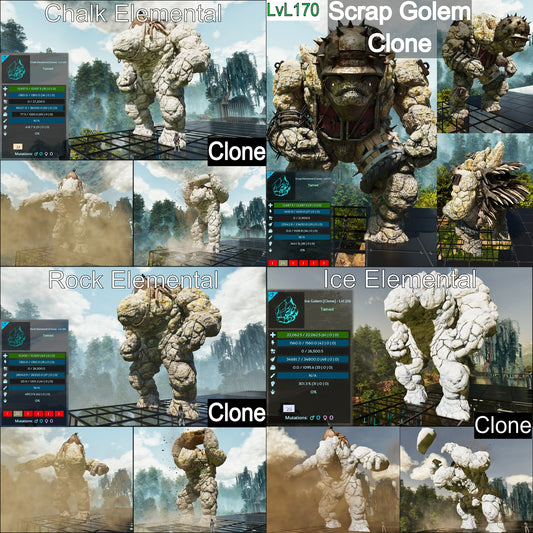 Rock / Chalk / Ice / Scrap Elemental Golem Clone