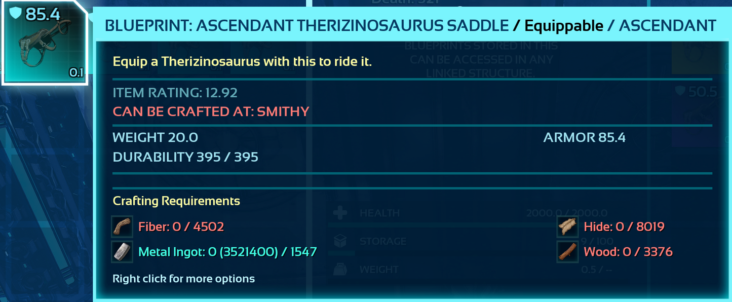 Therizinosaurus Saddle Blueprint