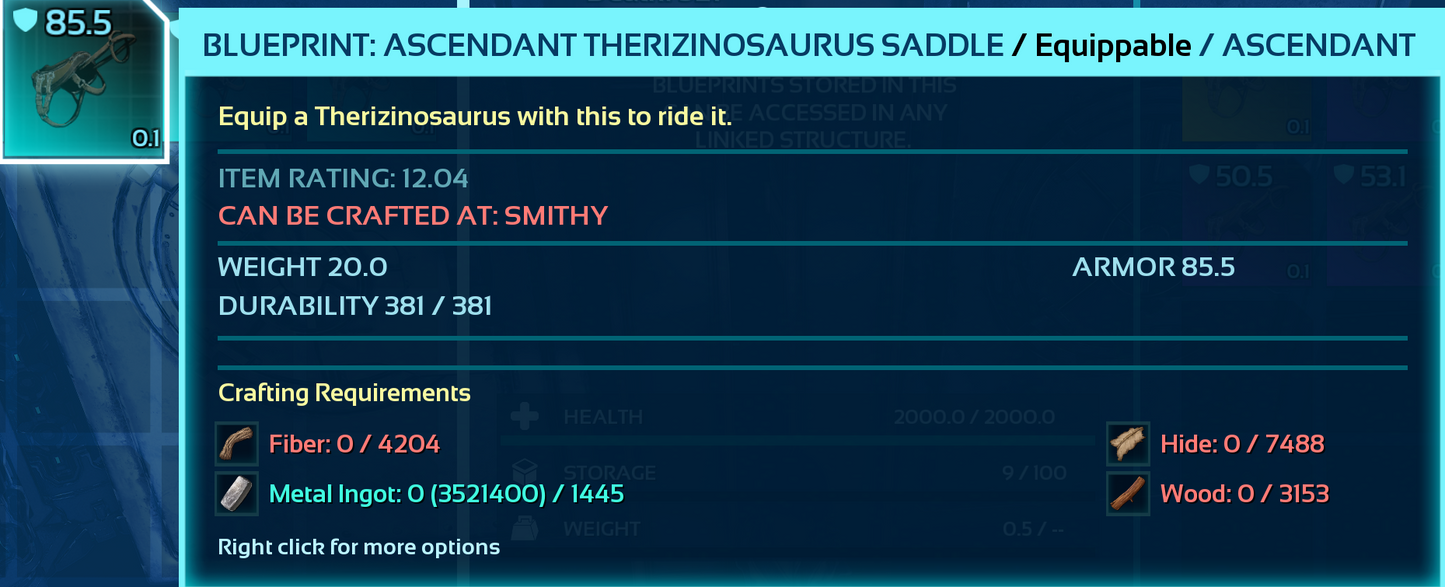 Therizinosaurus Saddle Blueprint