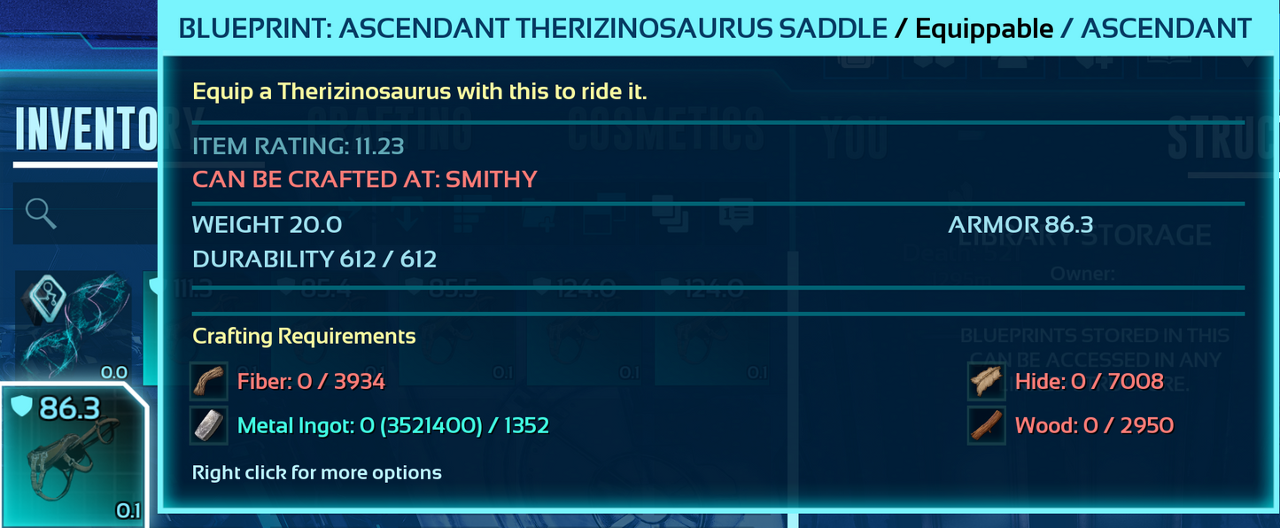 Therizinosaurus Saddle Blueprint