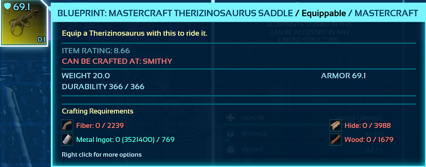 Therizinosaurus Saddle Blueprint