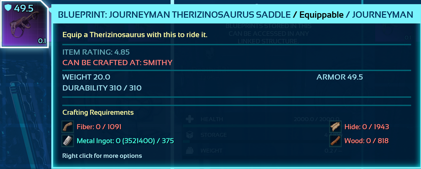 Therizinosaurus Saddle Blueprint
