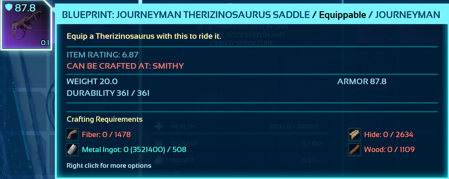 Therizinosaurus Saddle Blueprint