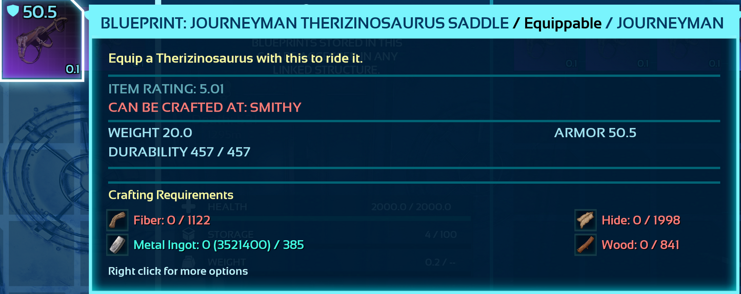 Therizinosaurus Saddle Blueprint