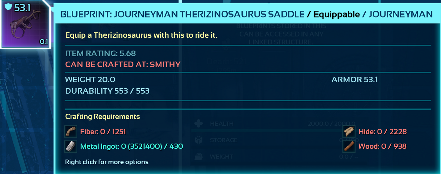 Therizinosaurus Saddle Blueprint