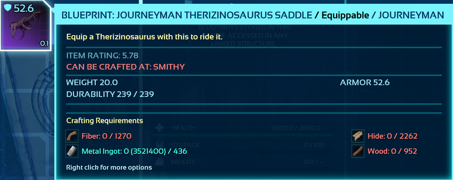 Therizinosaurus Saddle Blueprint
