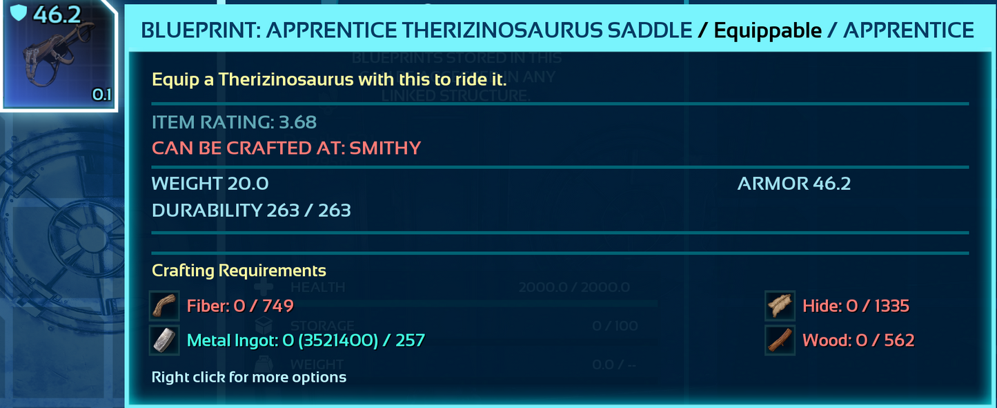 Therizinosaurus Saddle Blueprint