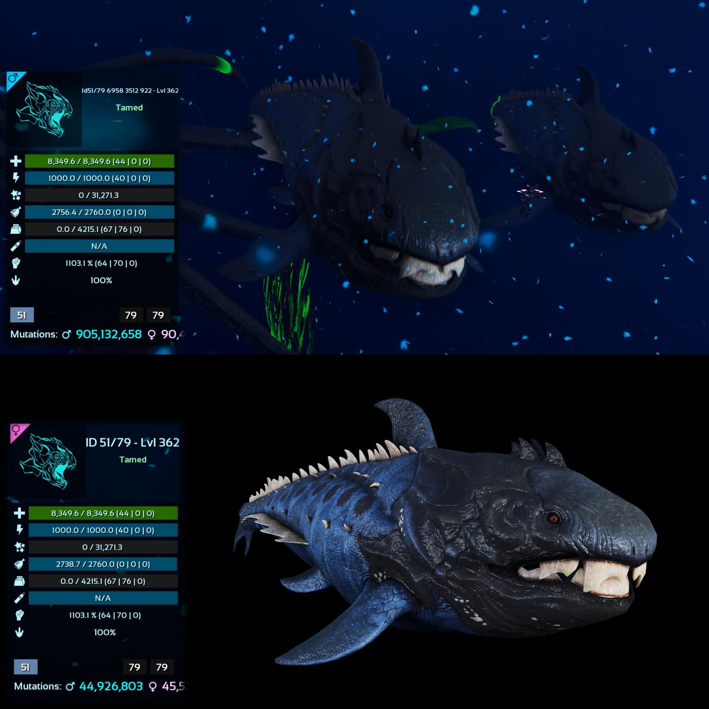 Dunkleosteus / Dunkleo - 362Max Level / 1103dmg Imprinted -  Underwater Farmer