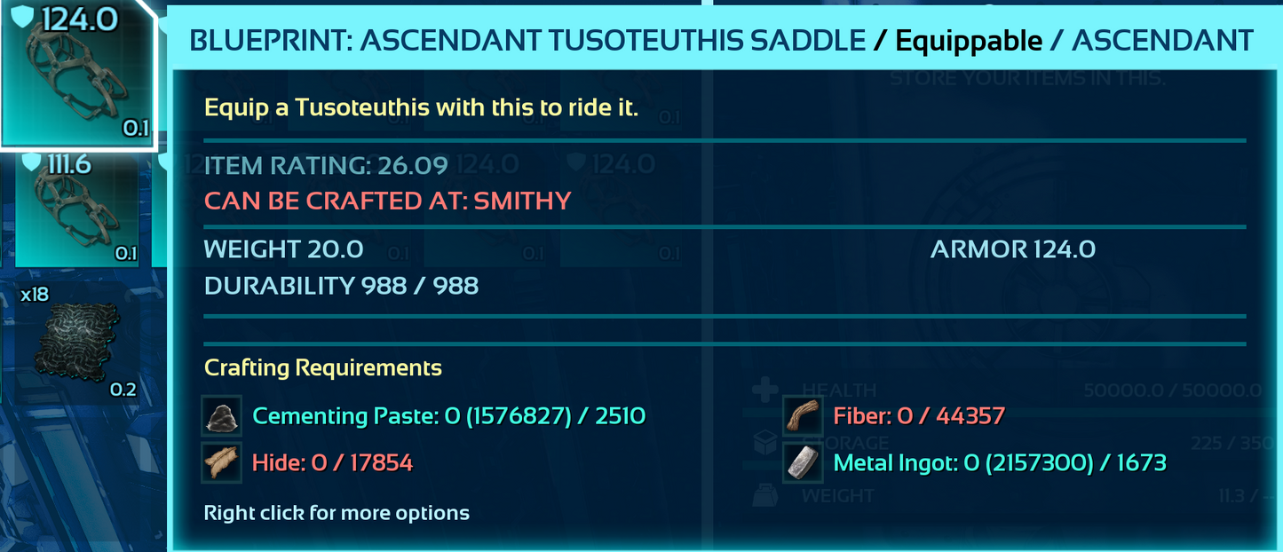 Tusoteuthis Saddle Blueprint